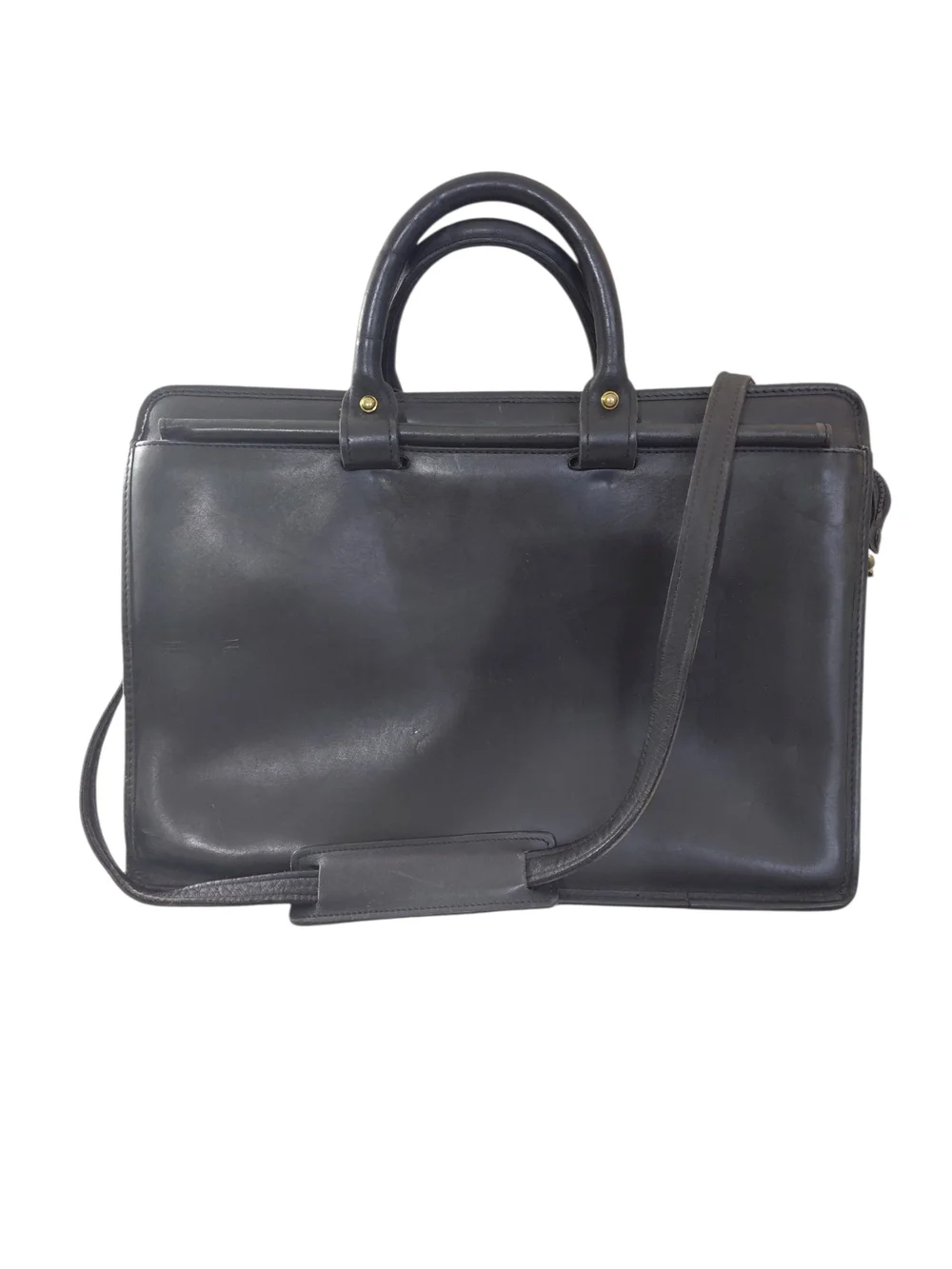Jack George Men's Vintage Black Leather Briefcase Computer Bag   With Strap